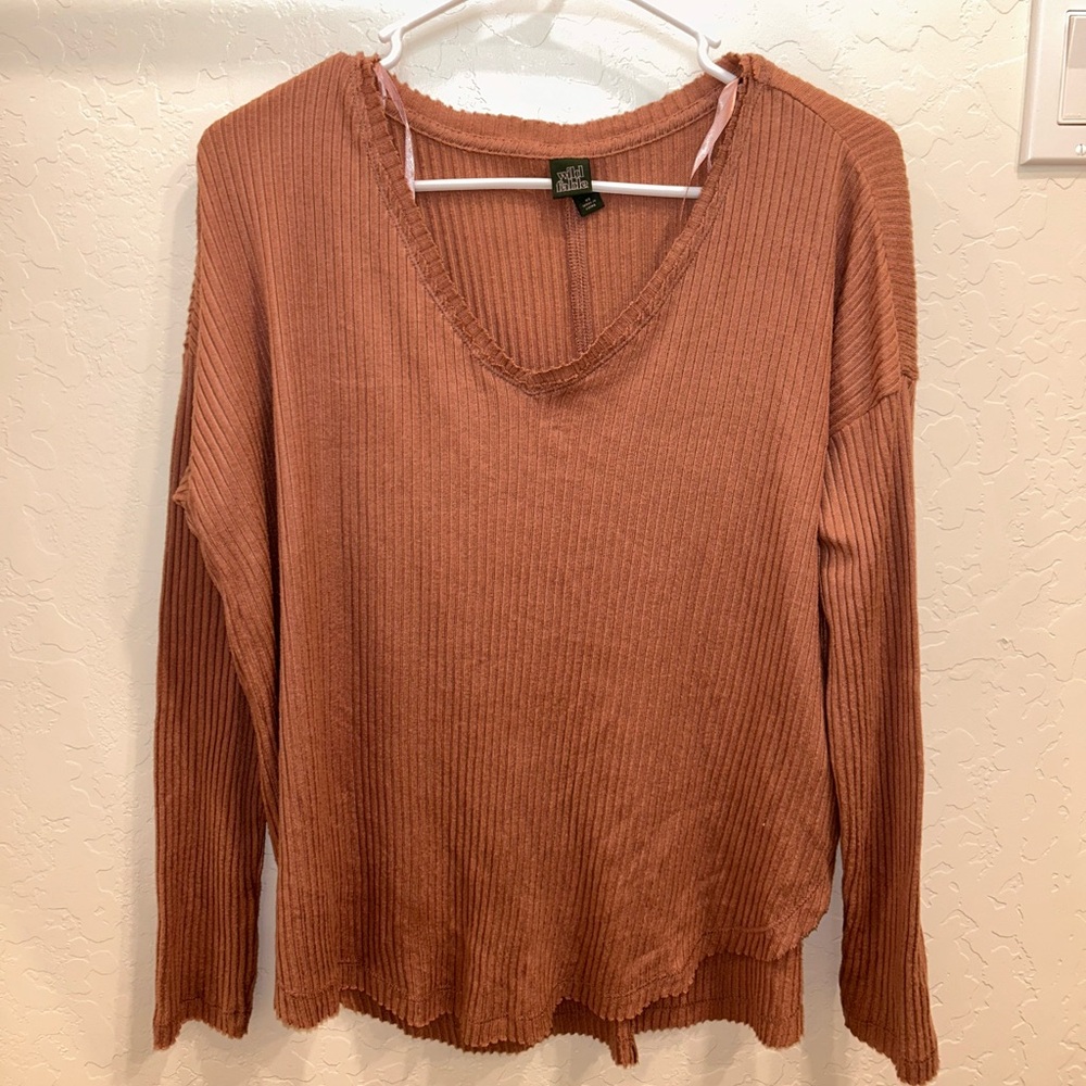Wild Fable Ribbed V-Neck Sweatshirt in Rust